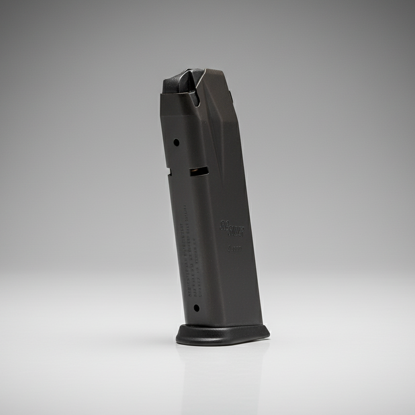 SIG SAUER P228/P229 MAG-229-9-13 flush fit 13-round 9mm pistol magazine in black, front view on gray background