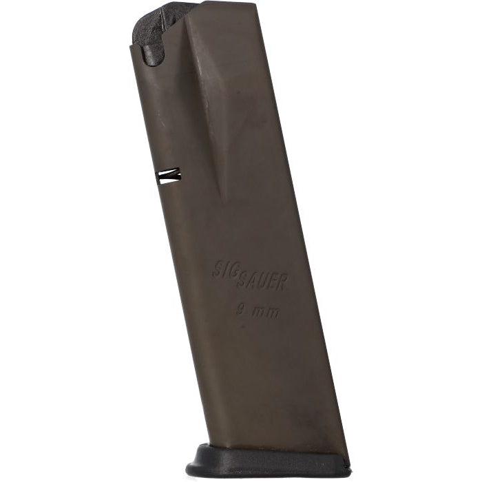 SIG SAUER P228/P229 MAG-229-9-13 13-round 9mm magazine front face, blued steel body with witness holes