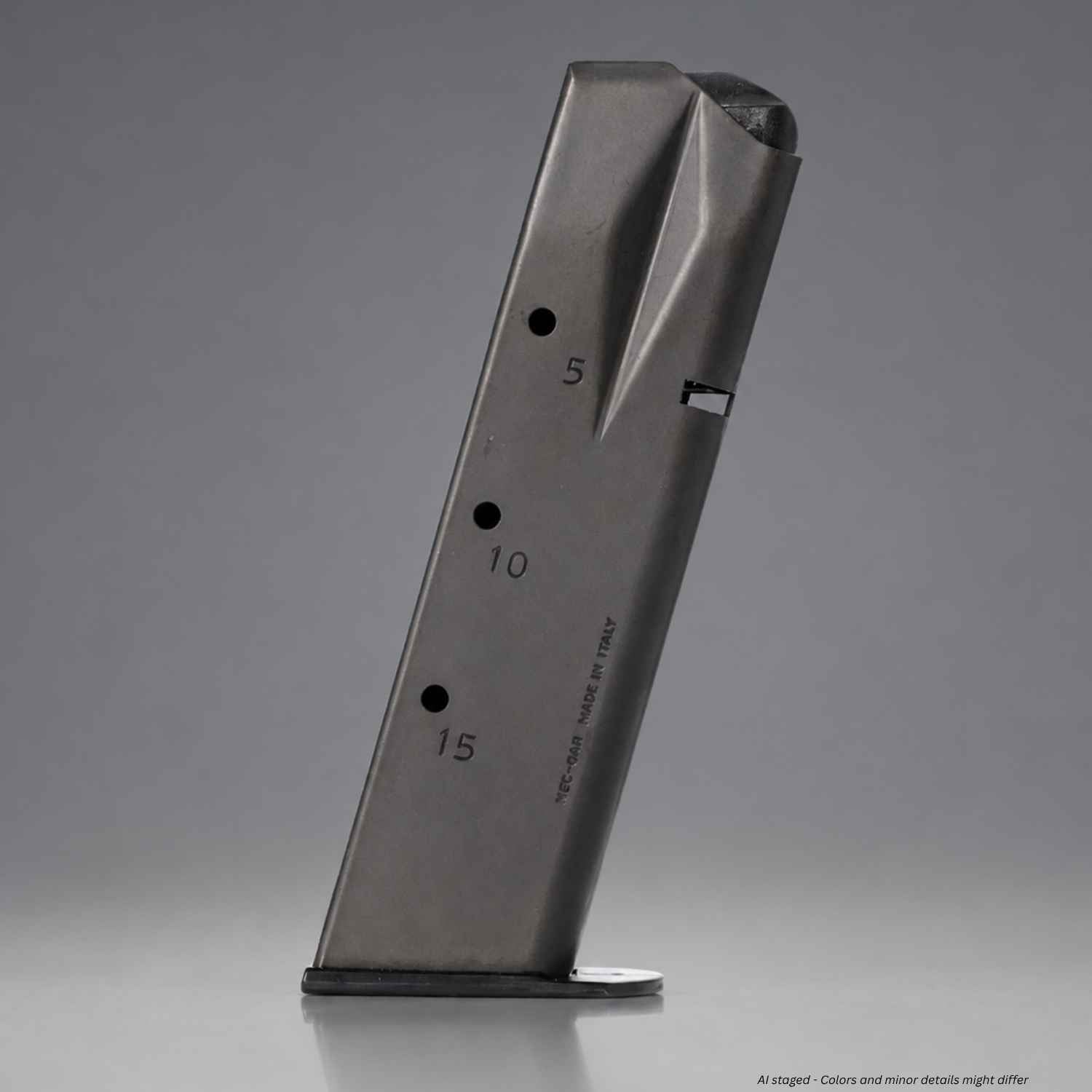 SIG SAUER P226 9mm 15-round flush-fit magazine in black on a gray studio background