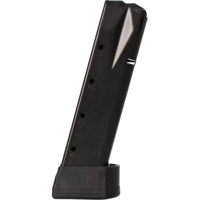 SIG SAUER P226 MAG-226-9-20 20-round 9mm magazine front view, black steel body with zinc phosphate finish