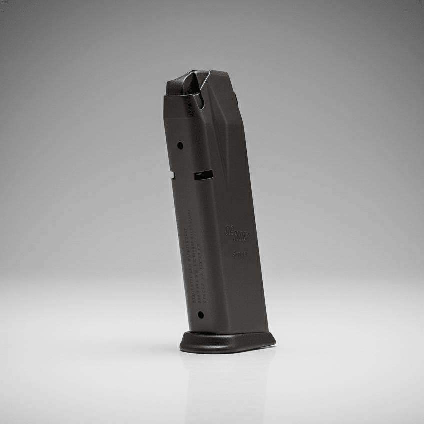 SIG SAUER P228/P229 MAG-229-9-13 flush fit 13-round 9mm pistol magazine in black, front view on gray background