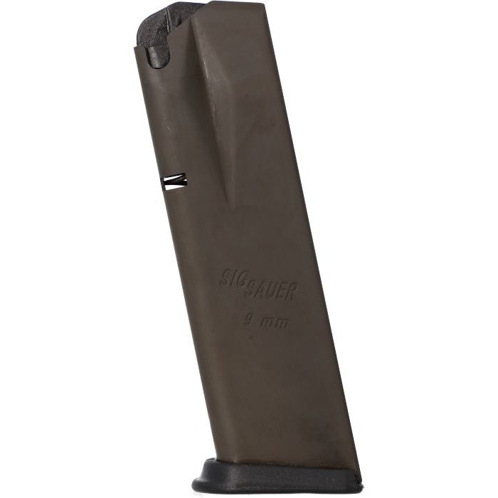 SIG SAUER P228/P229 MAG-229-9-13 13-round 9mm magazine front face, blued steel body with witness holes