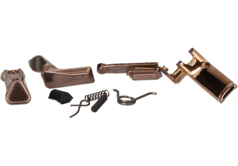 SIG SAUER P365X Controls Parts Kit in High Polish Rose Gold with various components for firearm replacement.