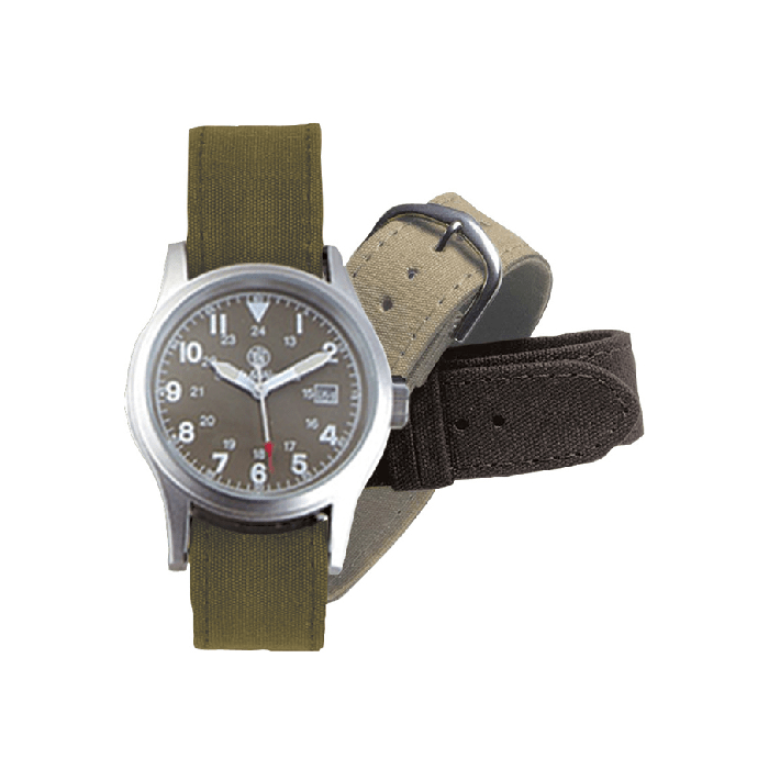 Watch with multiple strap options on a white background