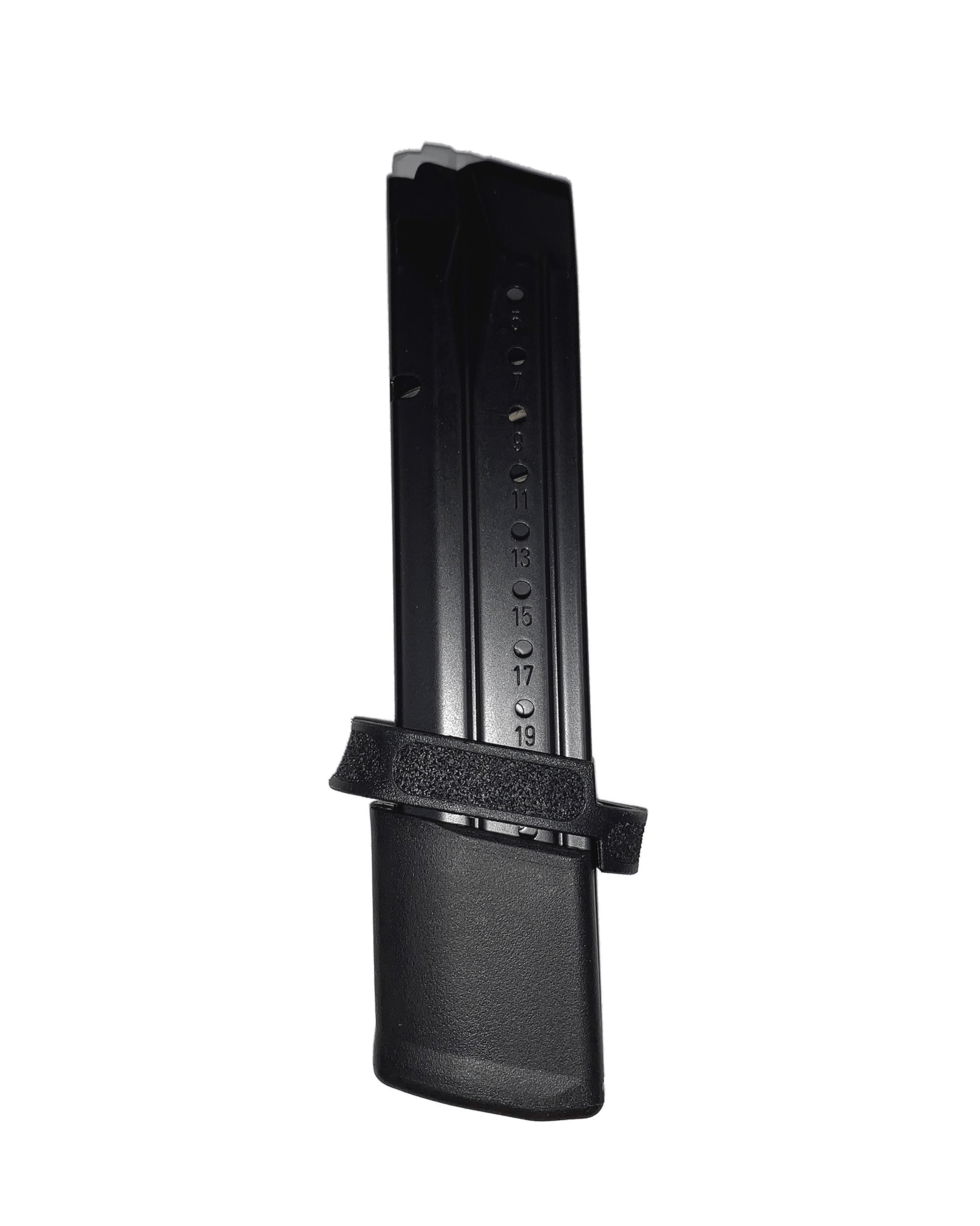 Smith & Wesson M&P magazine with a double stack design and polymer baseplate, ideal for firearm enthusiasts.