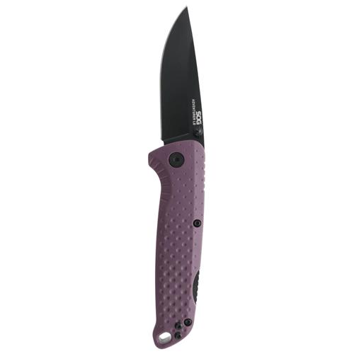 SOG Adventurer LB folding knife in dusk purple and black, featuring a durable lock-back design for safety and reliability.