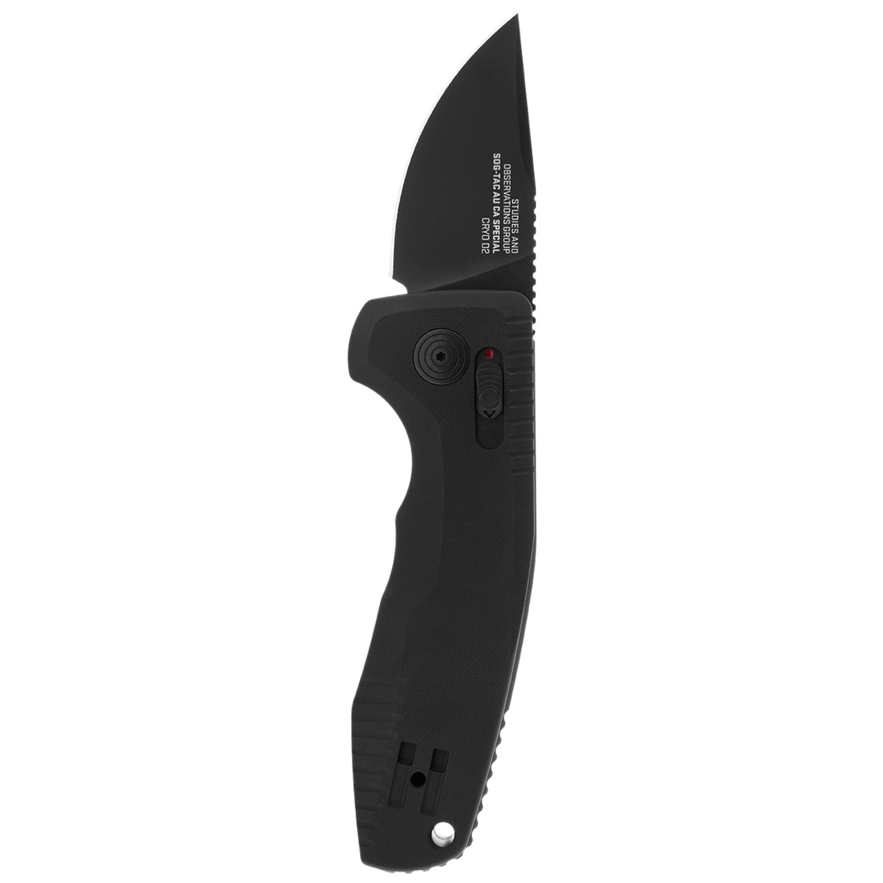 SOG SOG-TAC AU Auto Folding Knife with Textured Handle and CRYO D2 Blade, ideal for military and outdoor use.