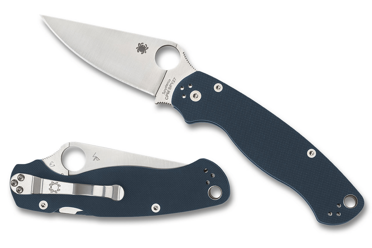 Spyderco Para Military 2 knife showcasing its sleek design and ergonomic grip with a stainless steel blade.