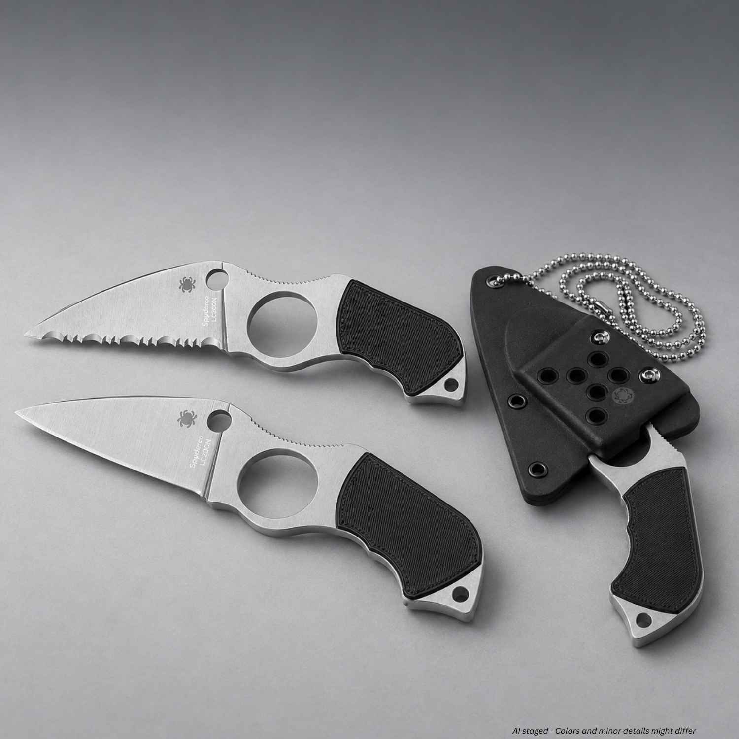 Spyderco Swick 6 PlainEdge and SpyderEdge fixed blade knives with Boltaron sheath
