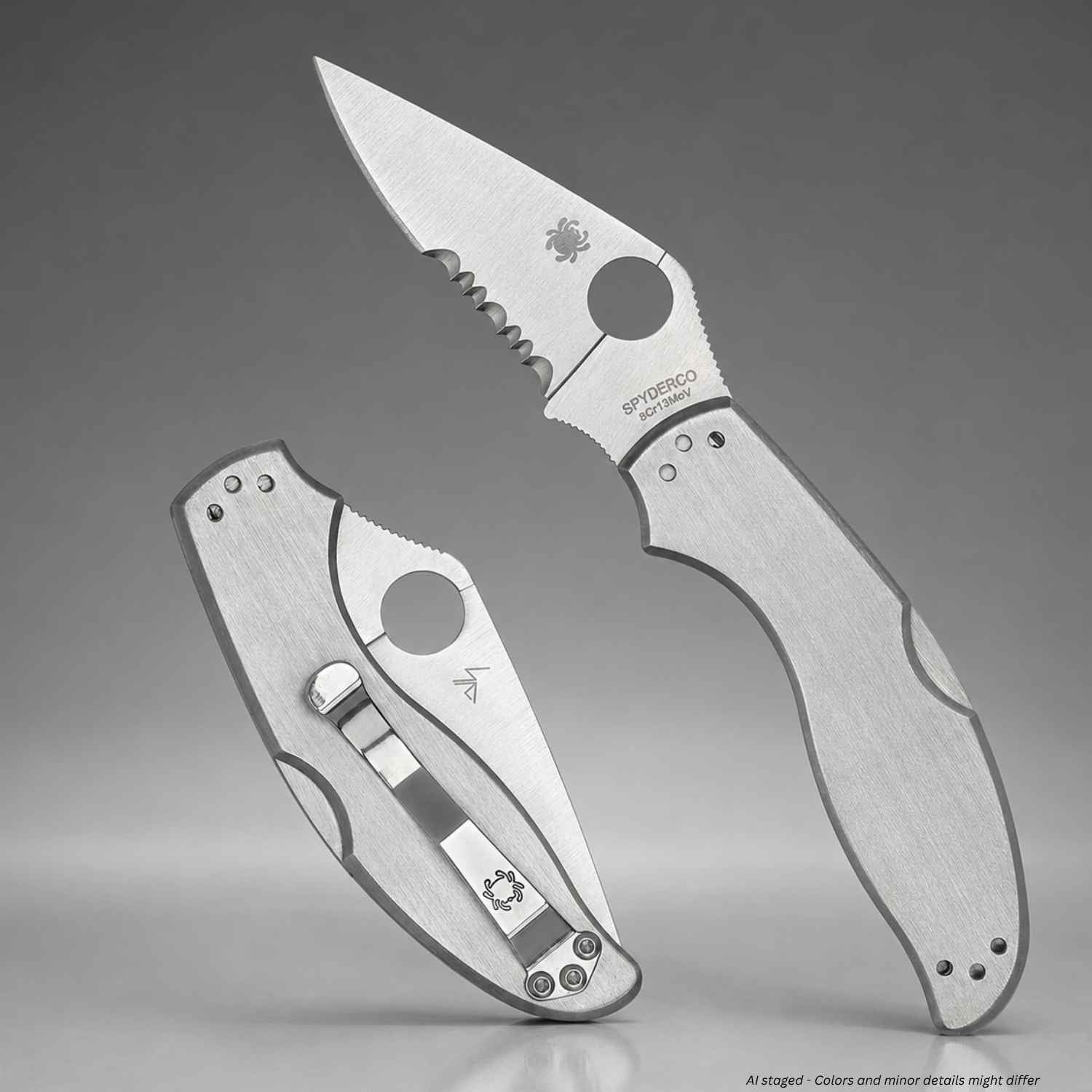 Spyderco UpTern lock back knife with combination edge, model C261PS with stainless steel handle