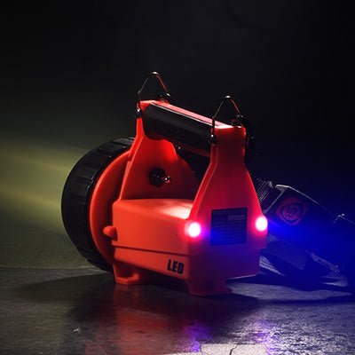 Streamlight Fire Vulcan LED Lantern Orange, rechargeable firefighter emergency light with blue taillight LEDs and cushioned handle
