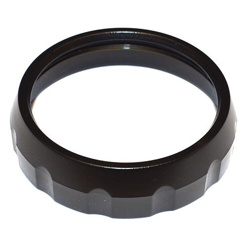 Black lens filter with a white center on a white background