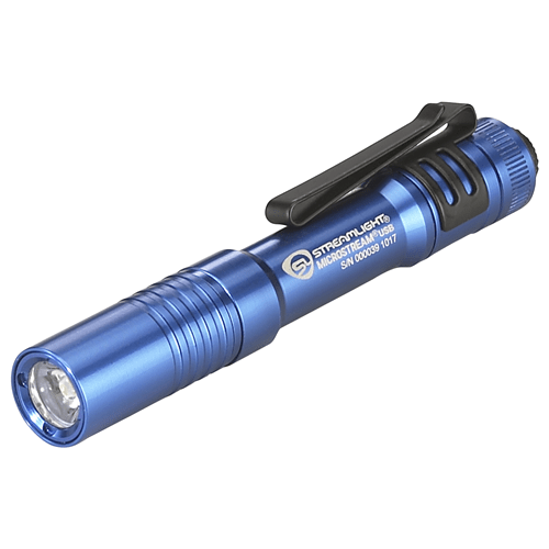 Blue Streamlight MicroStream USB pocket flashlight isolated on white, MPN 66603 or 66606