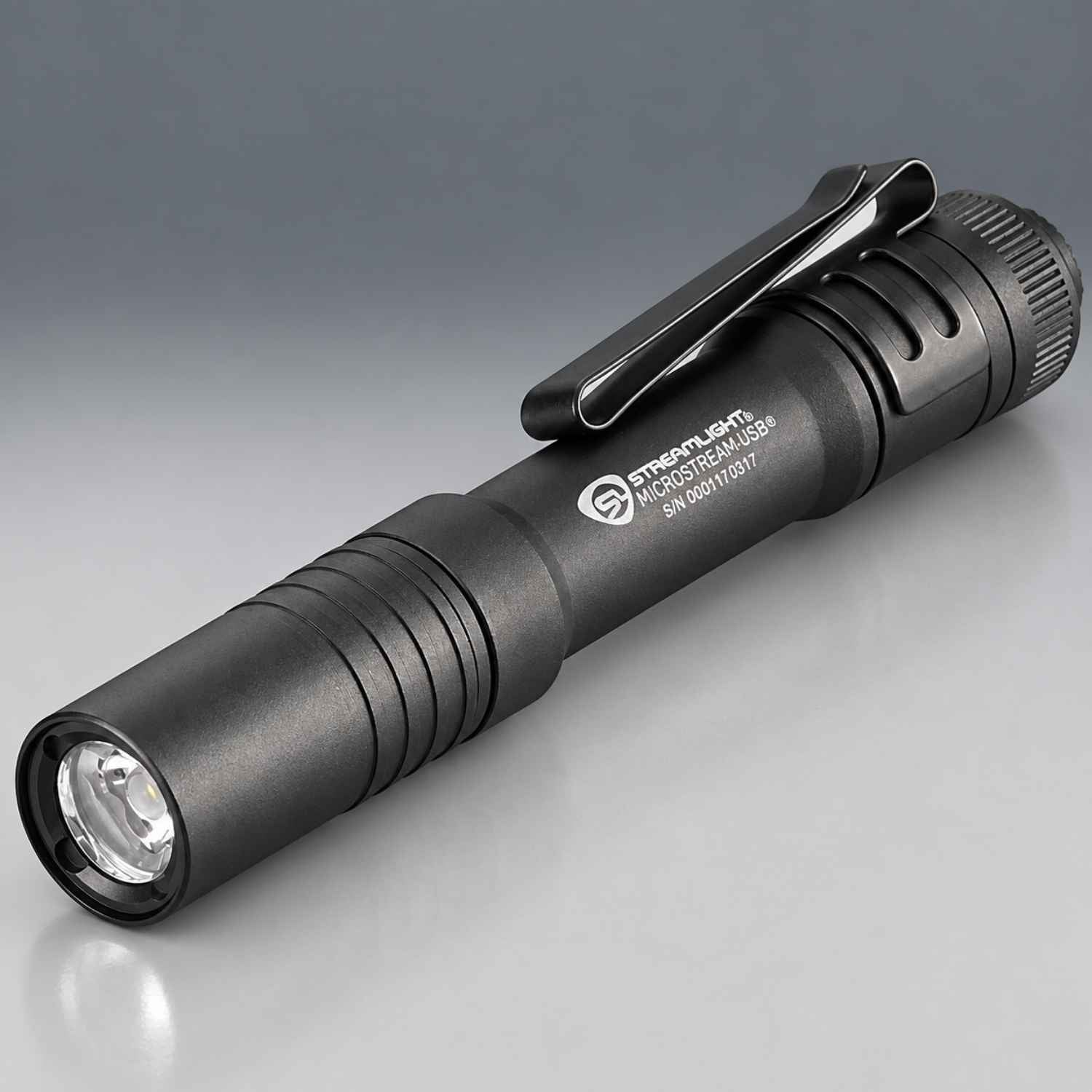Black Streamlight MicroStream USB pocket flashlight, MPN 66601 or 66604