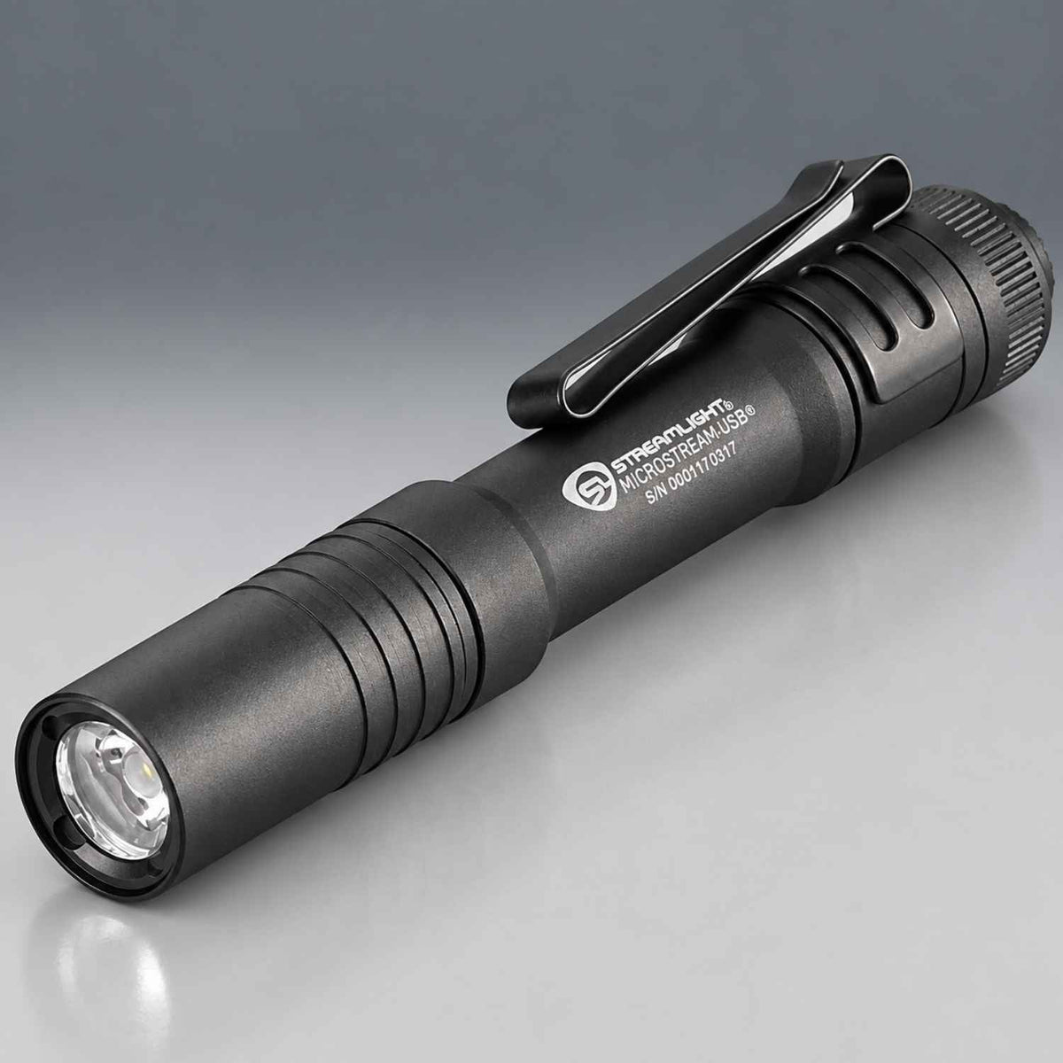 Black Streamlight MicroStream USB pocket flashlight, MPN 66601 or 66604