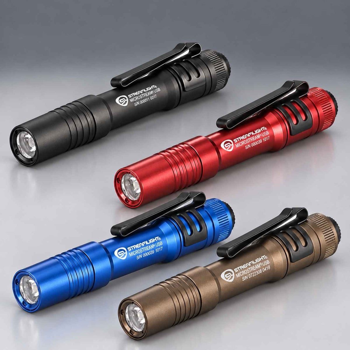 Streamlight MicroStream USB rechargeable pocket flashlights in black, red, blue and coyote