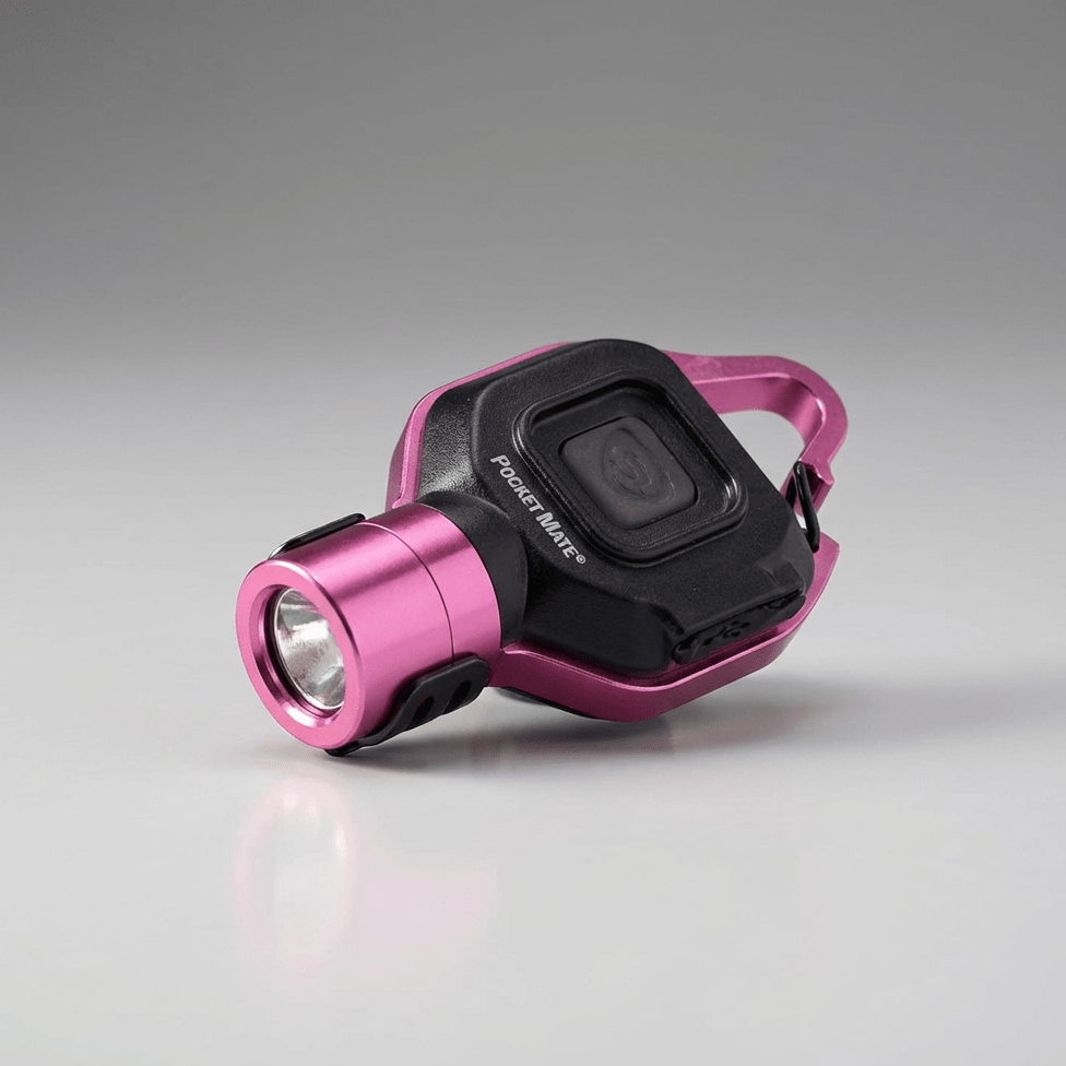 Pink and black flashlight on a gray background