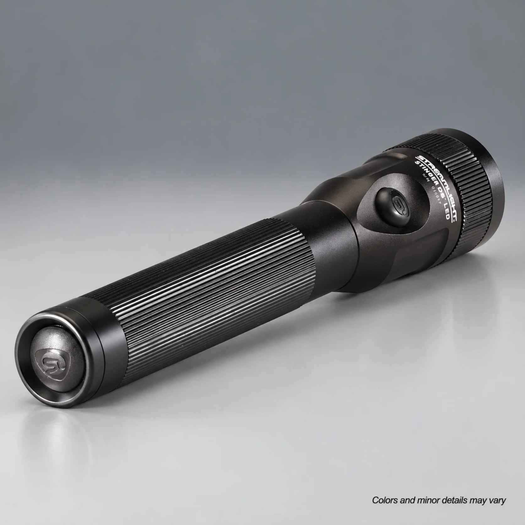 Rear angled view of the Streamlight Stinger DS LED flashlight with rubberized grip