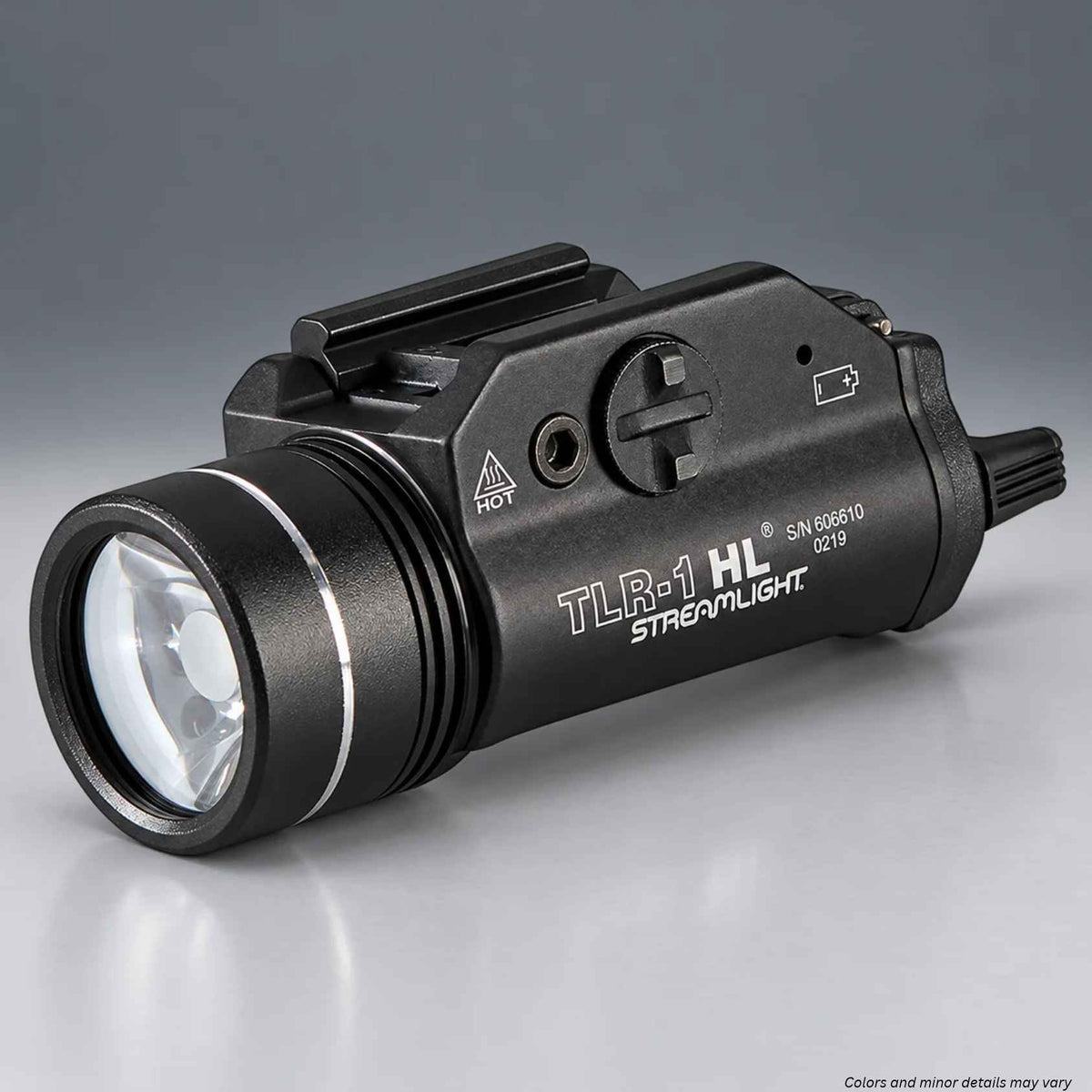Streamlight TLR-1 HL 69260 black 1,000 lumen rail-mounted tactical weapon light, front view