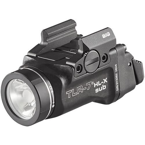 Streamlight TLR-7 HL-X sub USB weapon light for SIG SAUER P365/XL with mounting kit and USB-C cord, black finish.