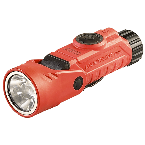 Streamlight Vantage 180 X red flashlight with C4 white LED, versatile for helmet and right-angle lighting.