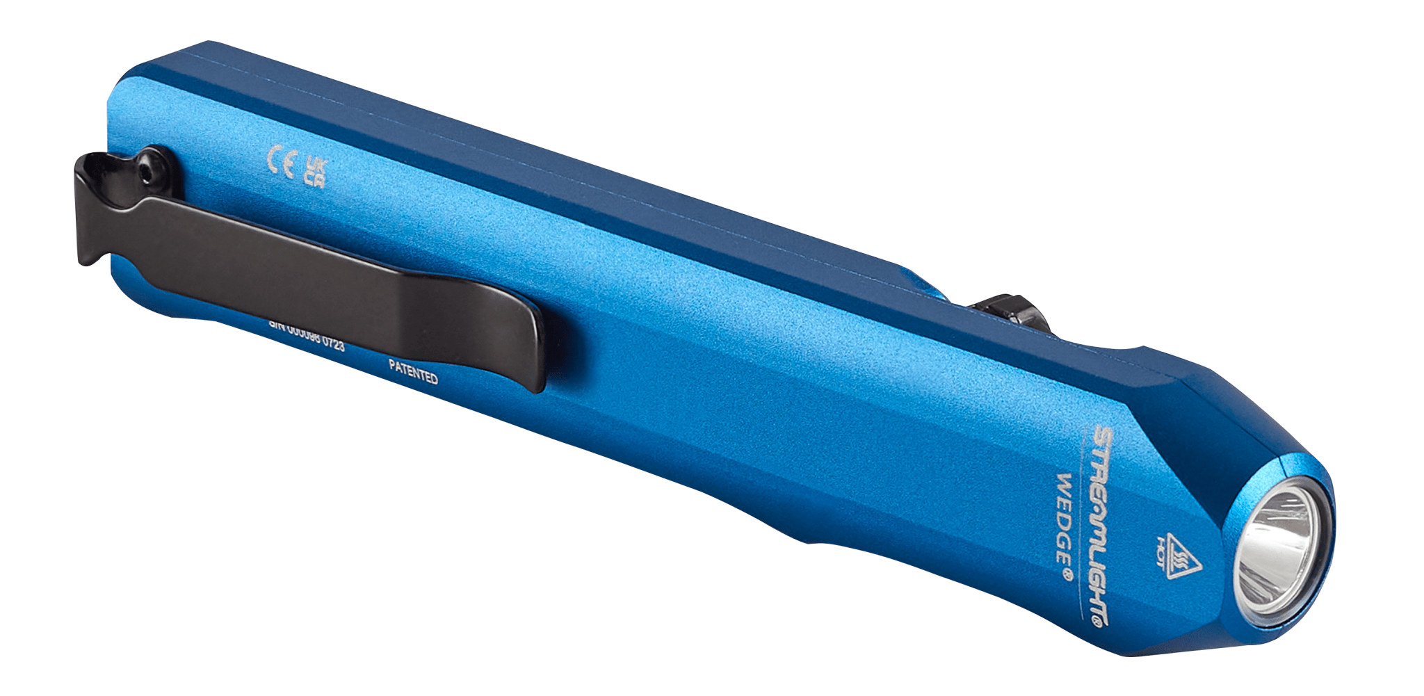 Streamlight Wedge compact EDC light in blue, featuring a durable design and intuitive rotating thumb switch.