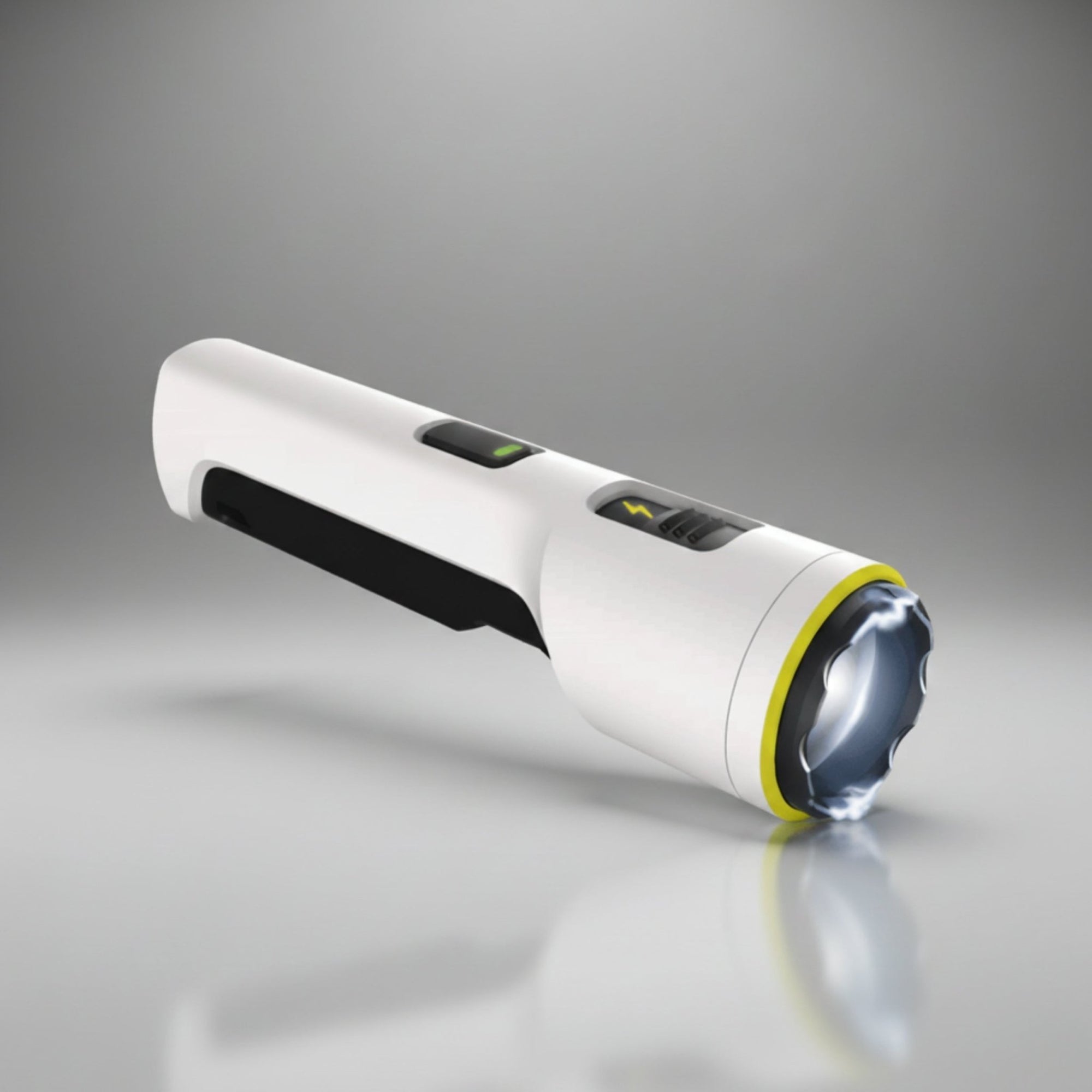TASER StrikeLight 2 stun gun flashlight in white, full unit on gray background