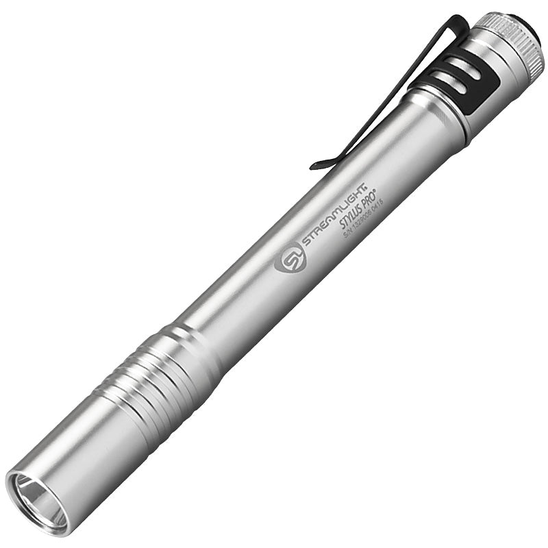Silver penlight with brand logo on a white background