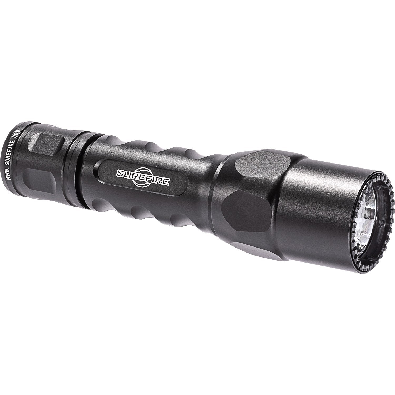 SureFire 6PX Tactical flashlight in black, front angle showing bezel and reflector