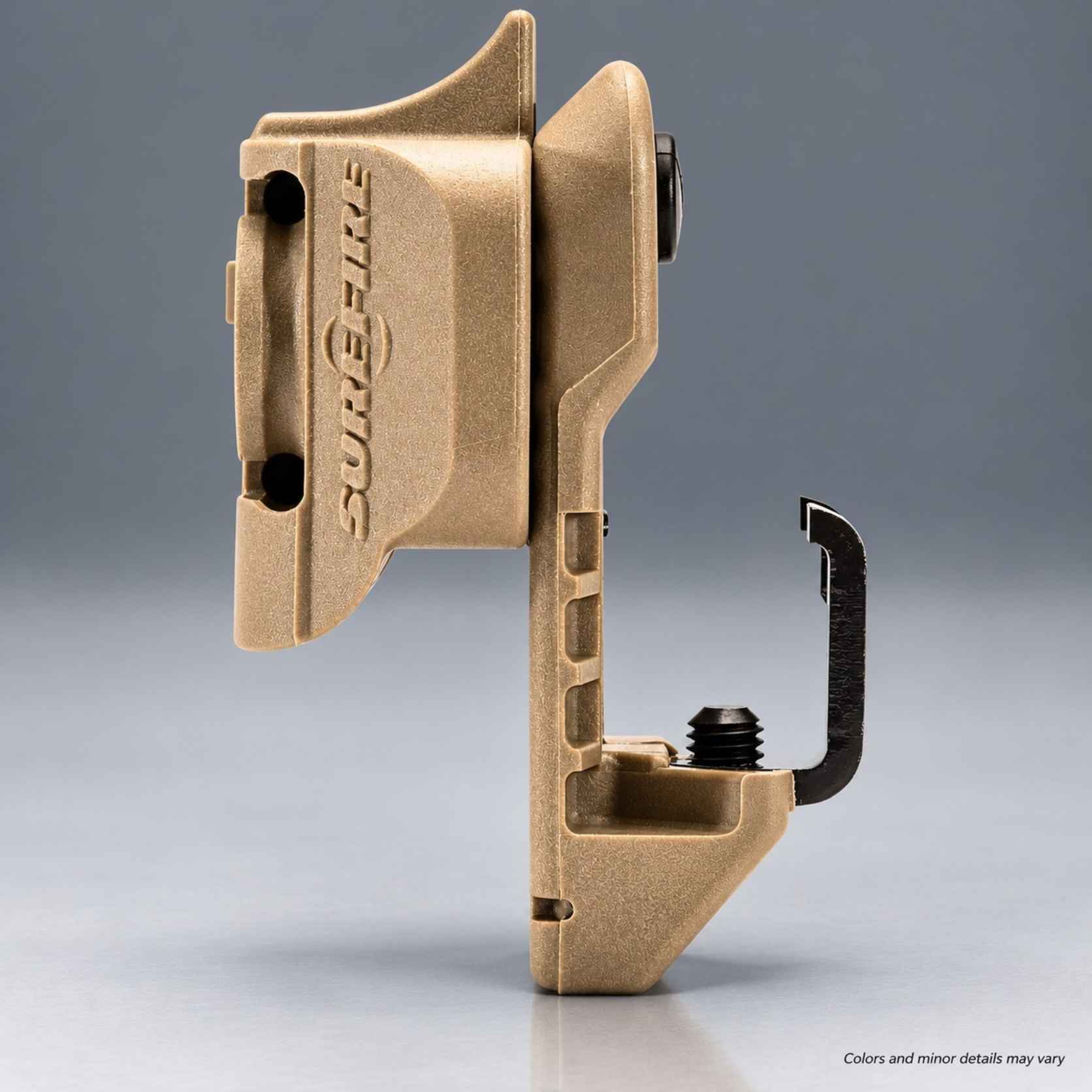 SureFire HL1 MICH helmet mount in tan glass-filled nylon, additional angle