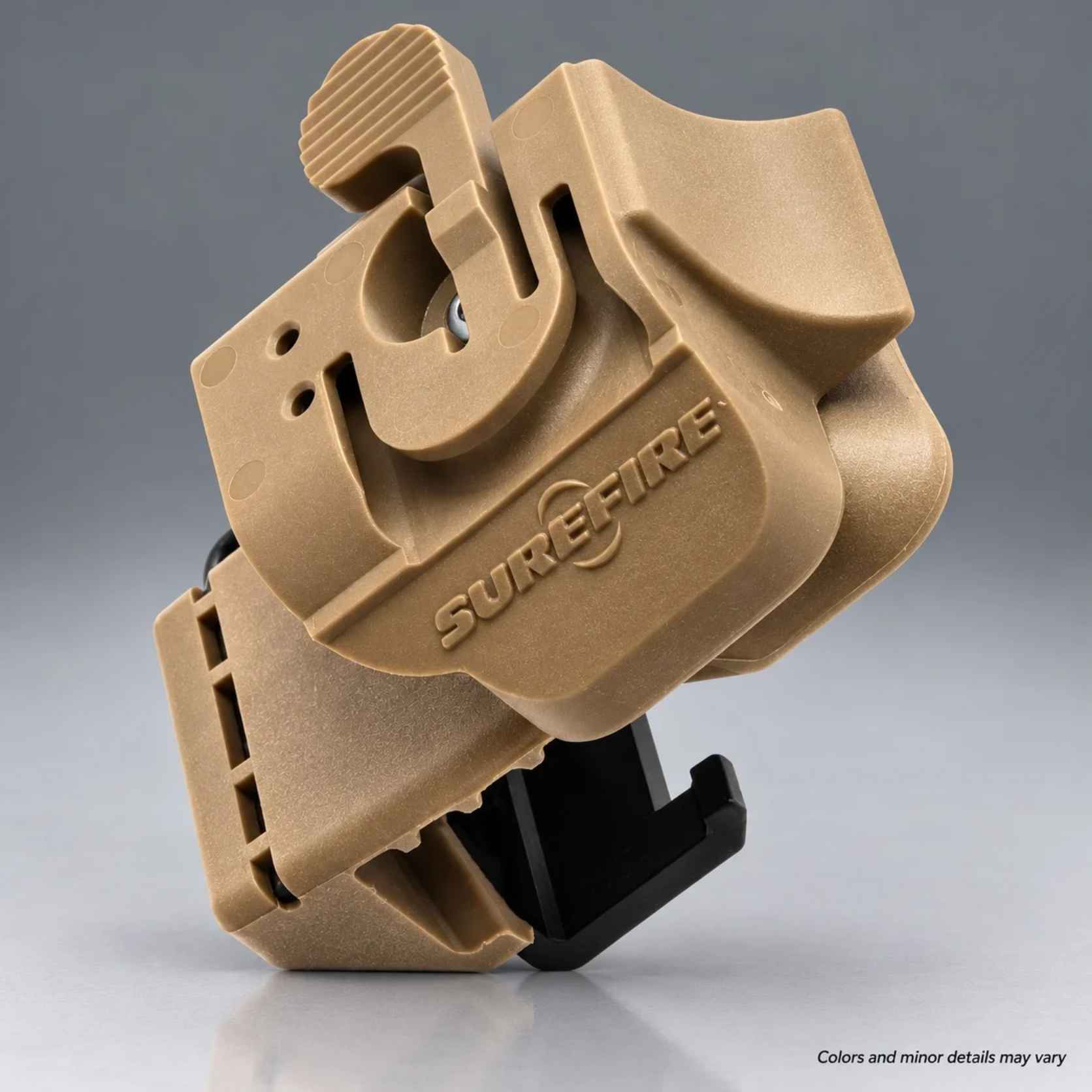 SureFire tan helmet light ratchet mount HLM-01-TN, side angle detail