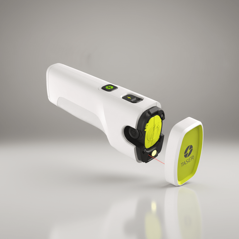 White Taser Bolt 2 15' Reach Firing CEW 100068 on a gray background