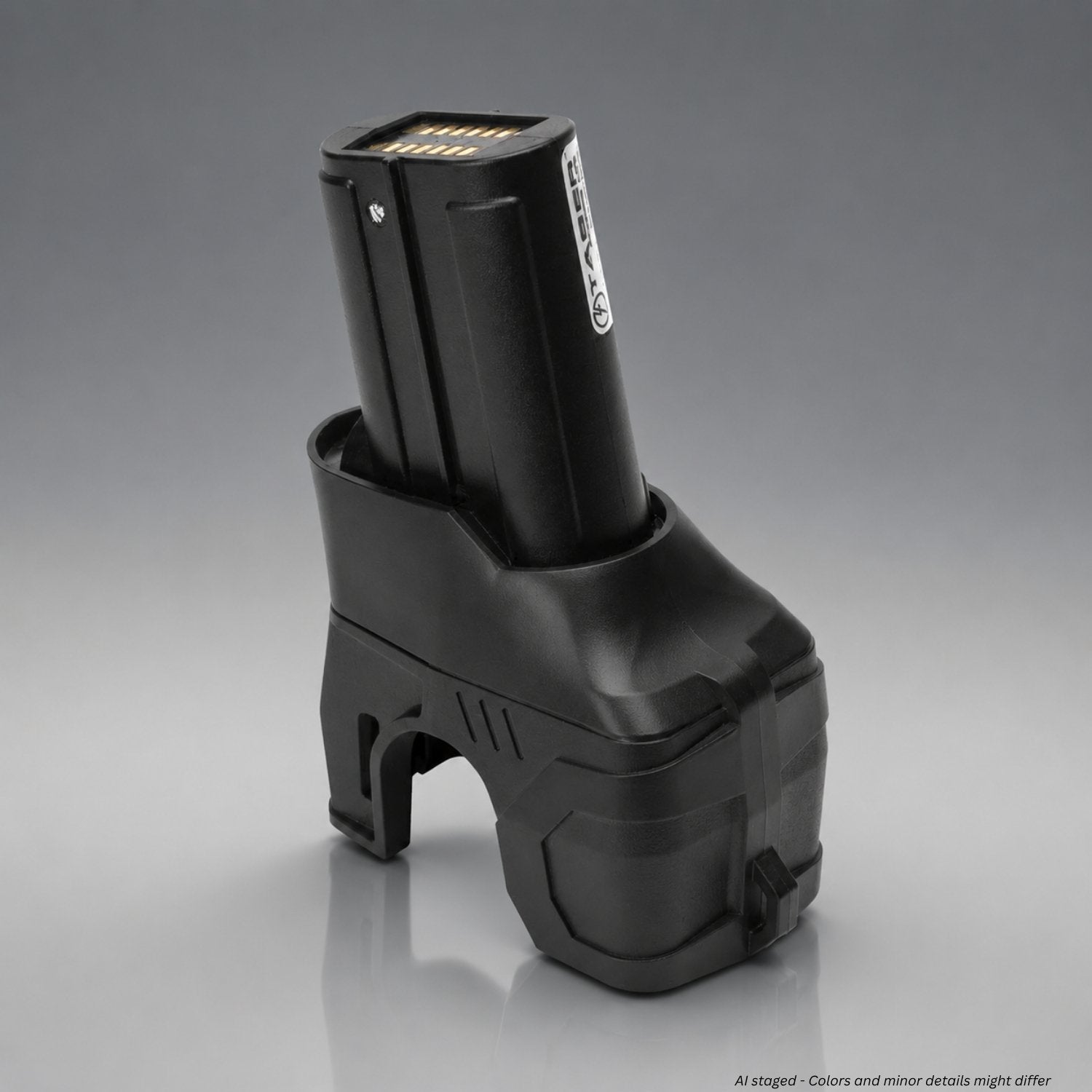 TASER XPPM 11010 Extended Performance Power Magazine in black, lithium battery for TASER X26P on a gray background