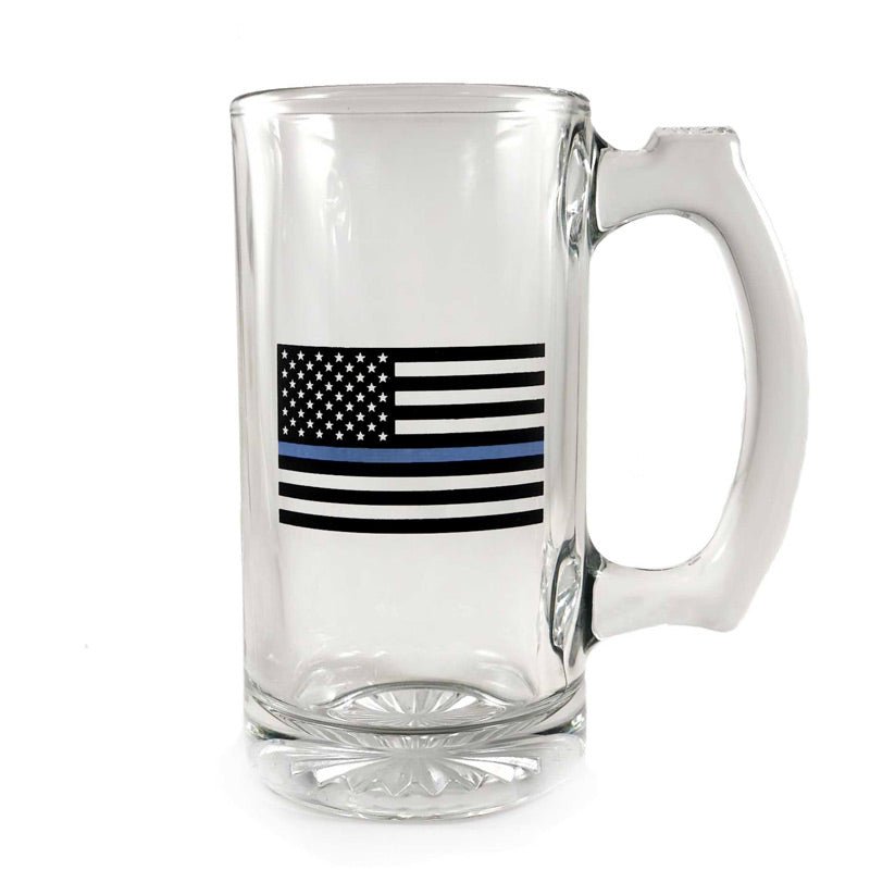 Thin Blue Line Libbey Deco Glass Mug - Thin Blue Line Flag, 12 oz - WCUniforms