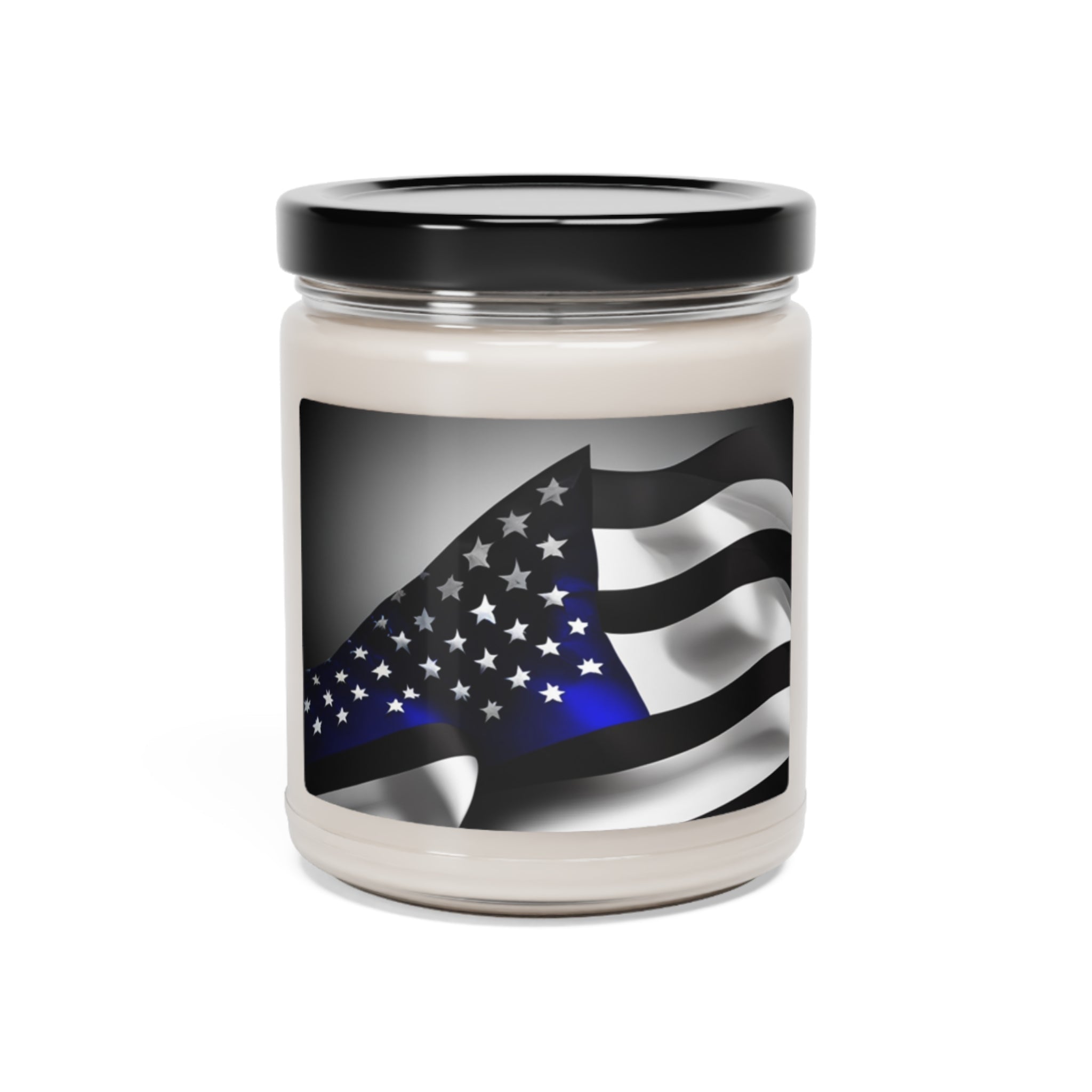 Thin Blue Line Wavy USA Flag Scented Soy Candle 9oz - Home Decor - WCUniforms
