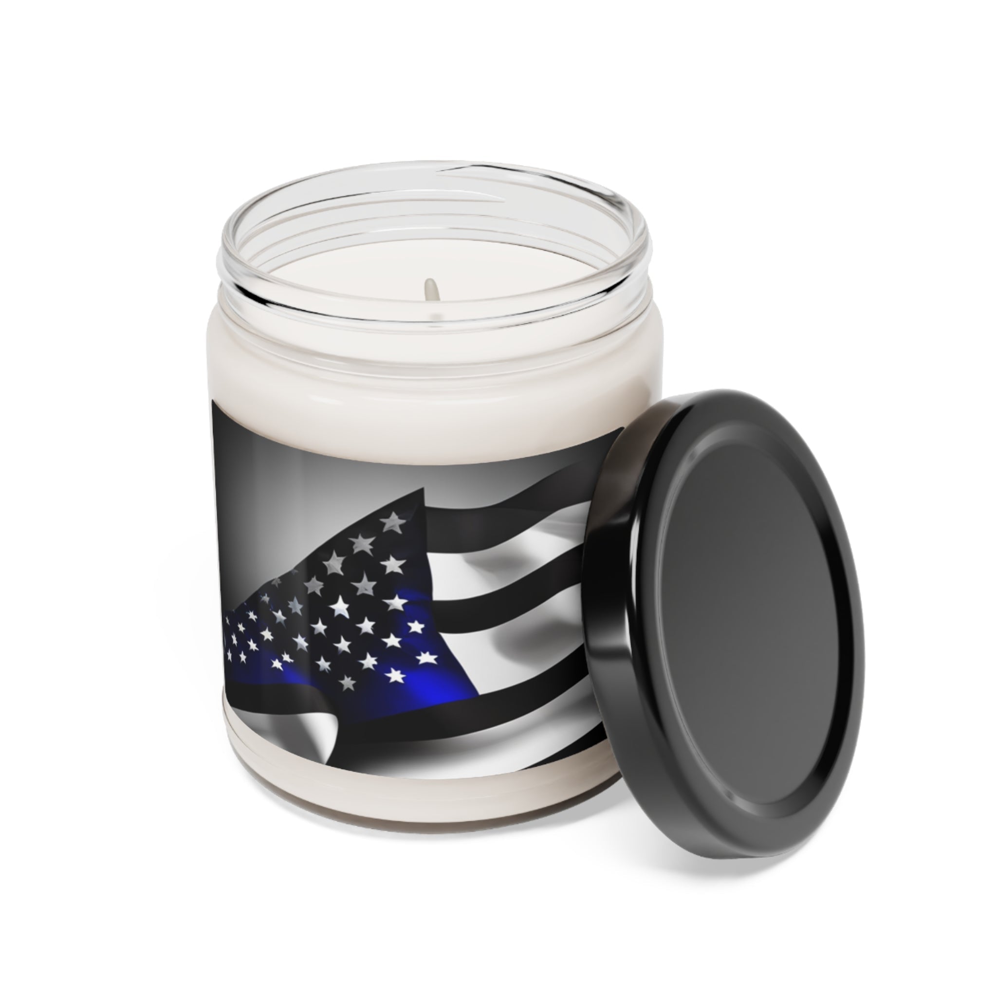 Thin Blue Line Wavy USA Flag Scented Soy Candle 9oz - Home Decor - WCUniforms