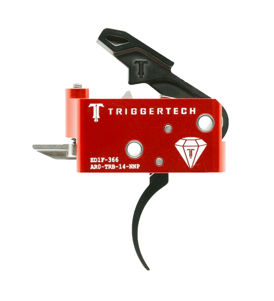 TriggerTech AR15 Two-Stage Diamond Trigger showcasing red design and advanced Frictionless Release technology.