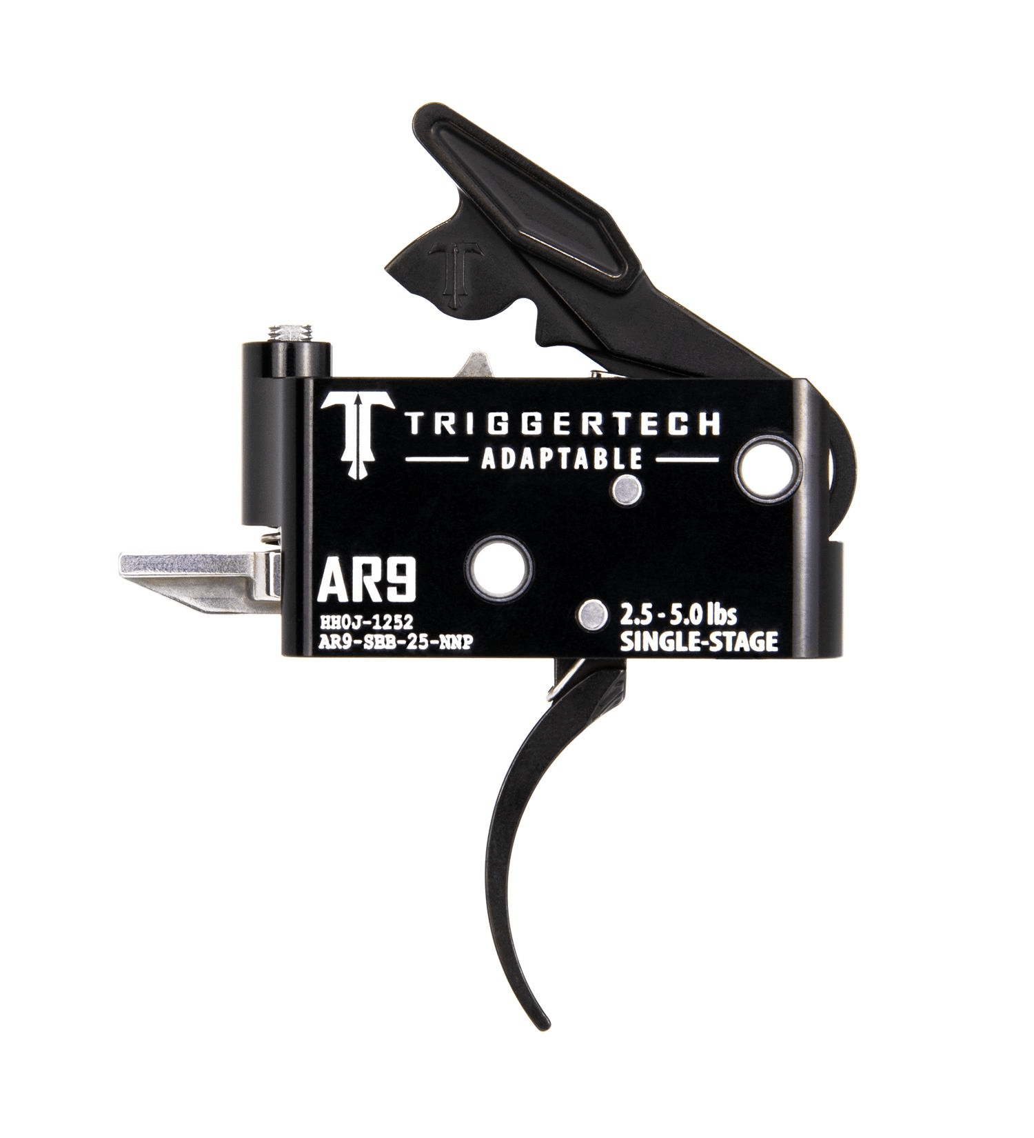 TriggerTech AR9 Single-Stage Adaptable Trigger showcasing zero-creep break and adjustable pull weight technology.
