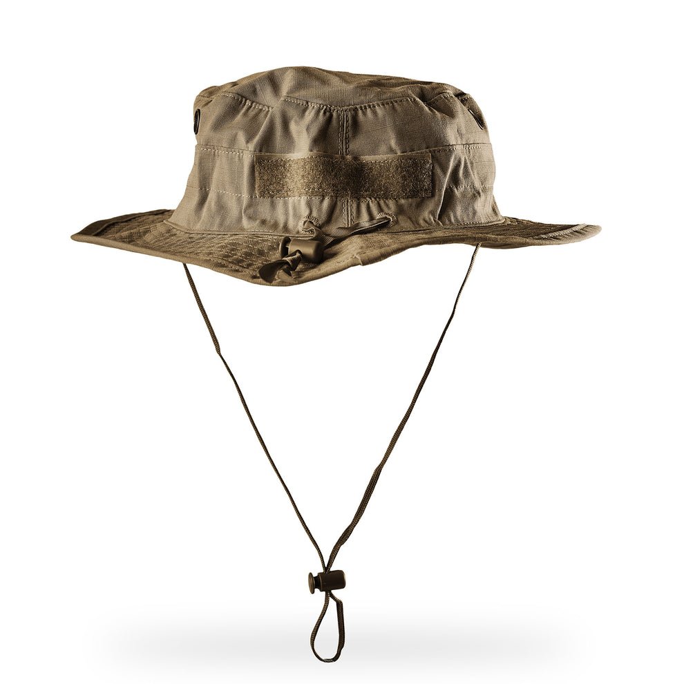 Coyote TRU-SPEC Contractor Boonie Hat rear view with loop field and adjustable cord-lock strap