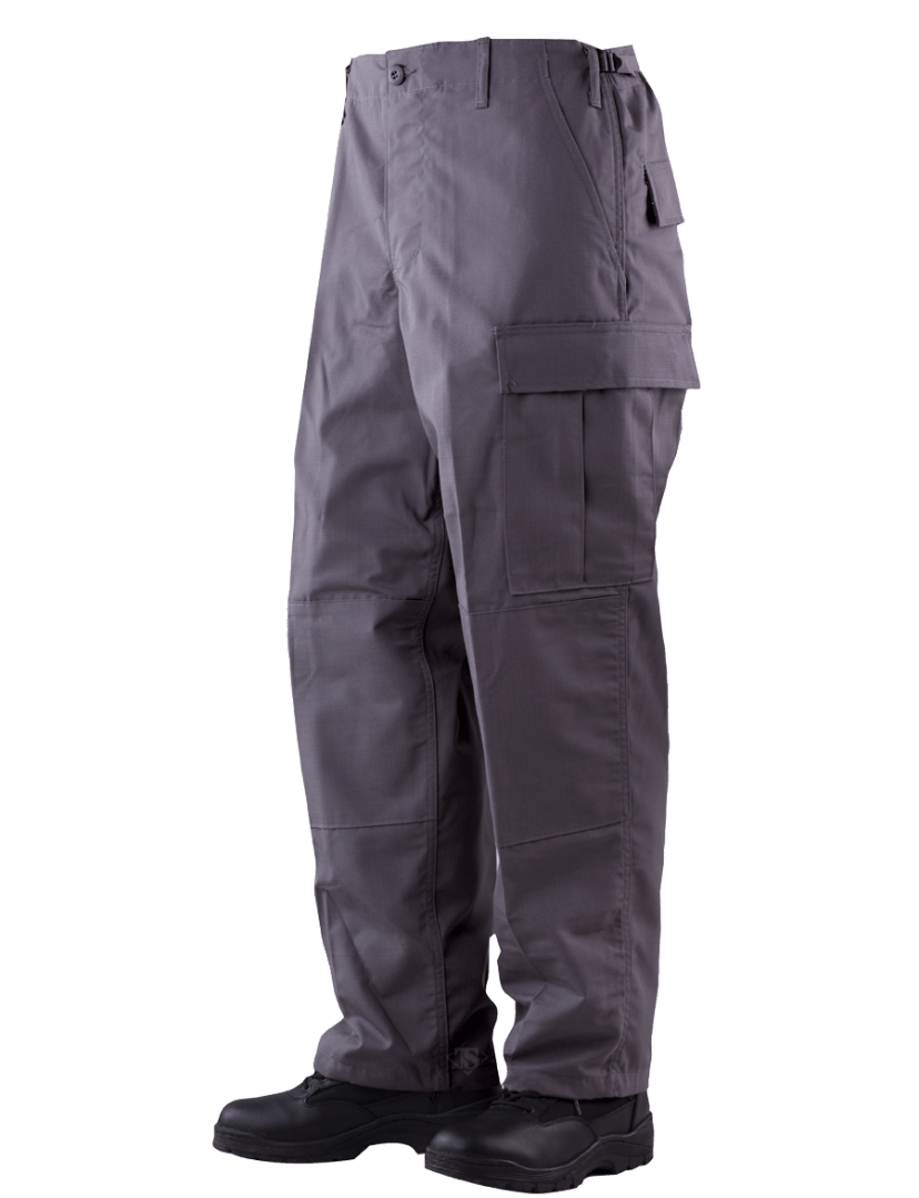 TRU-SPEC BDU Pants in gray, featuring cargo pockets and durable design for military and tactical use.