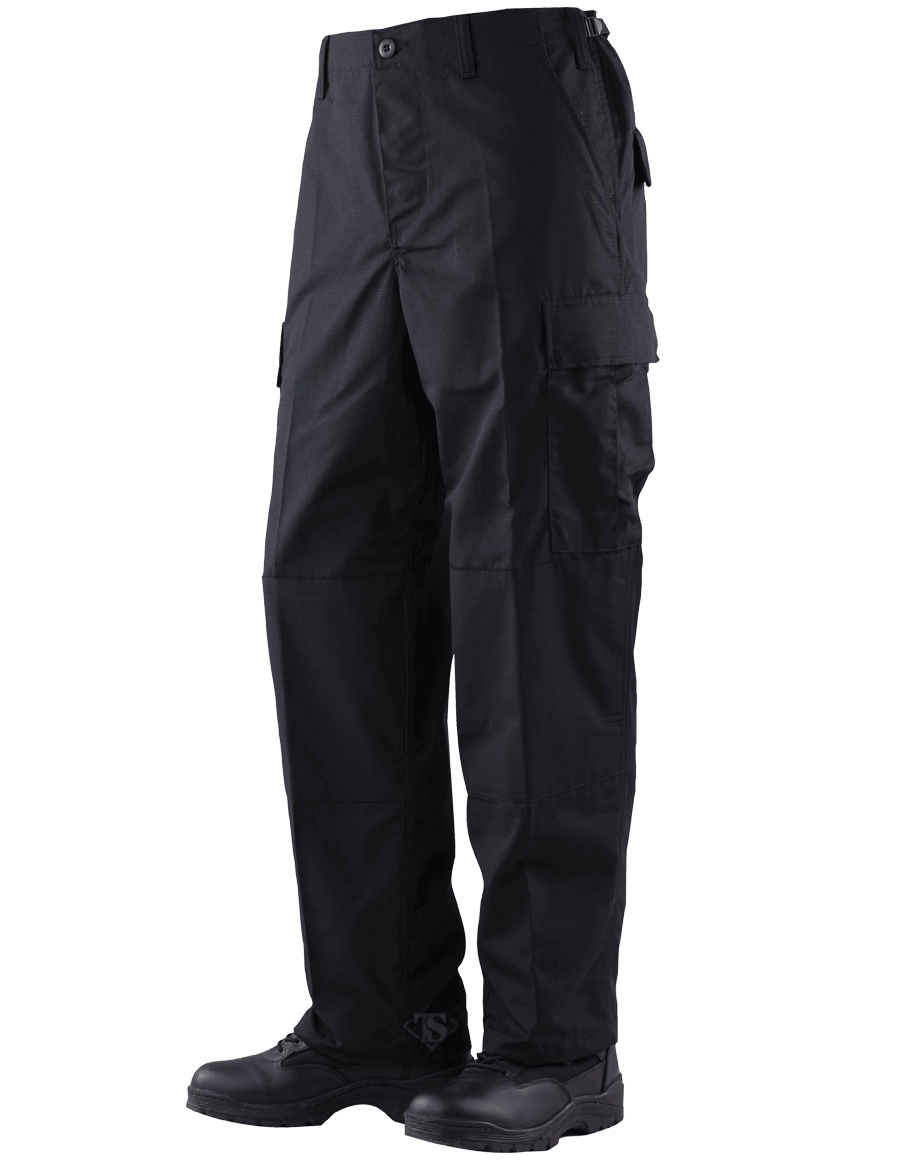 TRU-SPEC BDU pants in black, featuring multiple pockets and a durable design for military and tactical use.