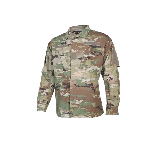 TRU-SPEC Scorpion OCP Army Combat Uniform Shirt in camouflage pattern, made of durable rip-stop fabric.