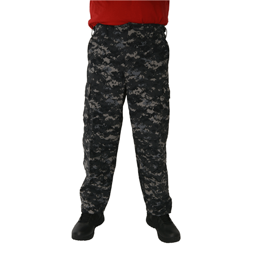 TRU-SPEC Tru Basic Pants in black camouflage, durable BDU design with zip fly, ideal for tactical and outdoor use.