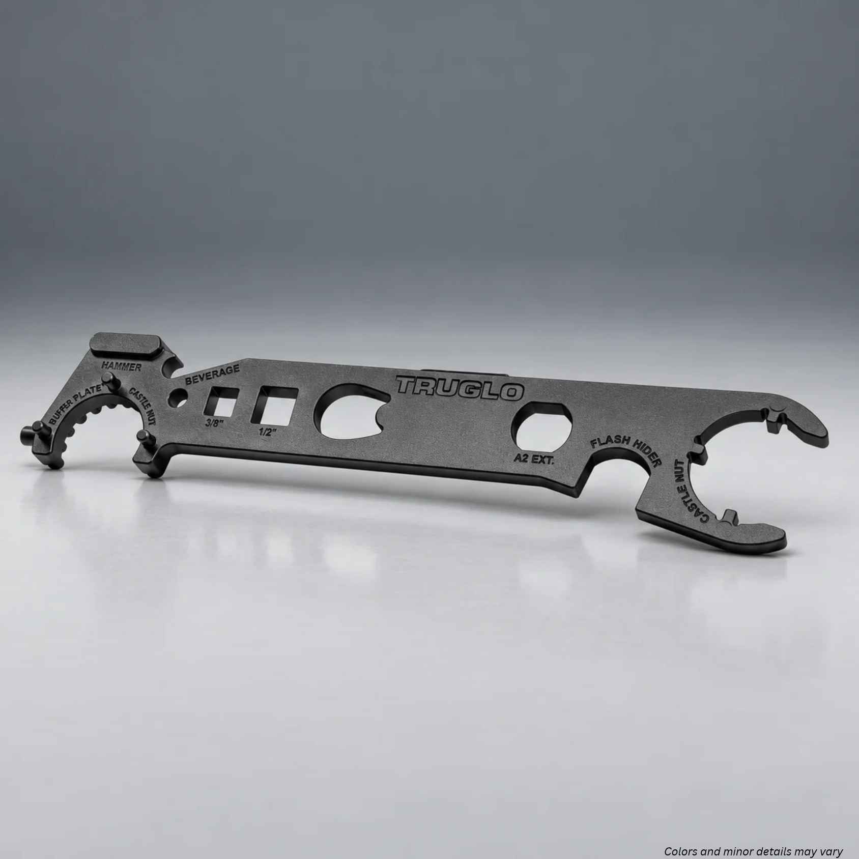 TRUGLO TG973B AR-15 armorer's wrench, black powder-coated steel multi-tool, front view