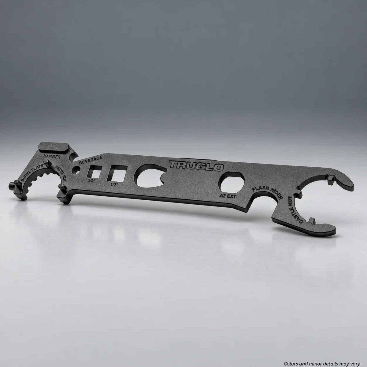 TRUGLO TG973B AR-15 armorer's wrench, black powder-coated steel multi-tool, front view