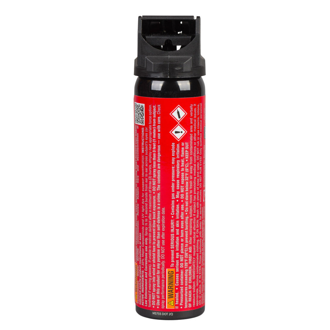 Red pepper spray canister with black nozzle on a white background