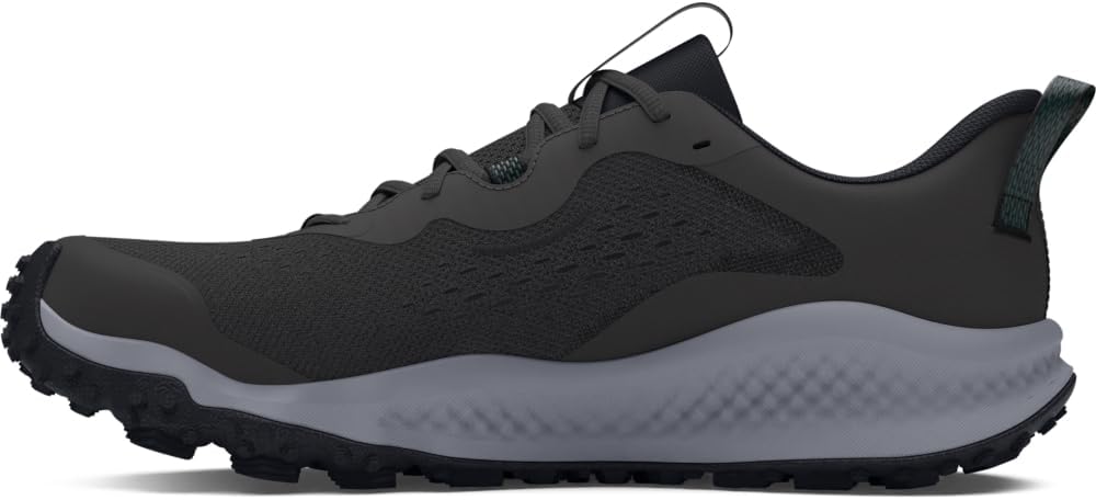 Black and gray athletic shoe on a white background