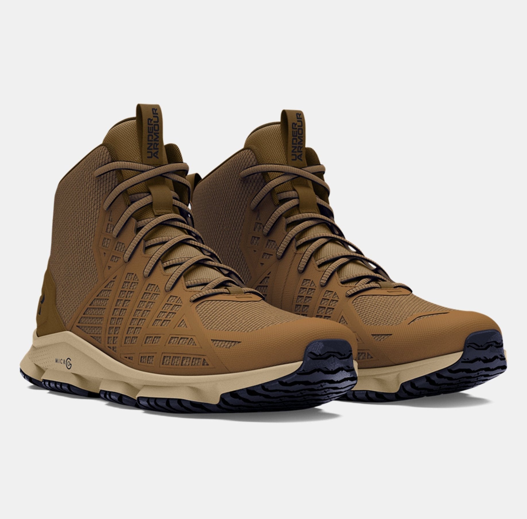 Pair of brown high-top sneakers on a white background
