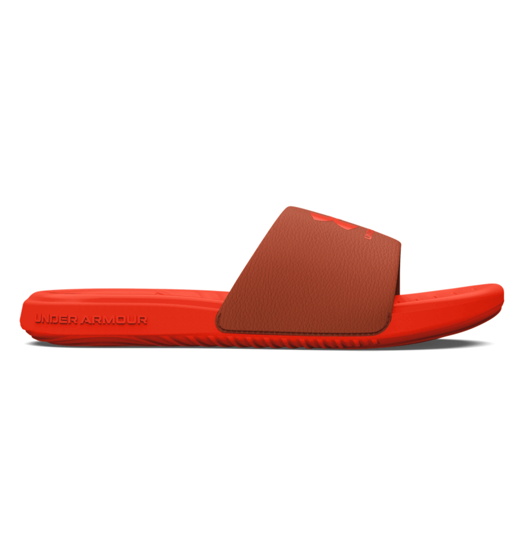 Under Armour UA Ansa Fixed Slides in vibrant red with a comfortable strap and durable EVA outsole for athletes.