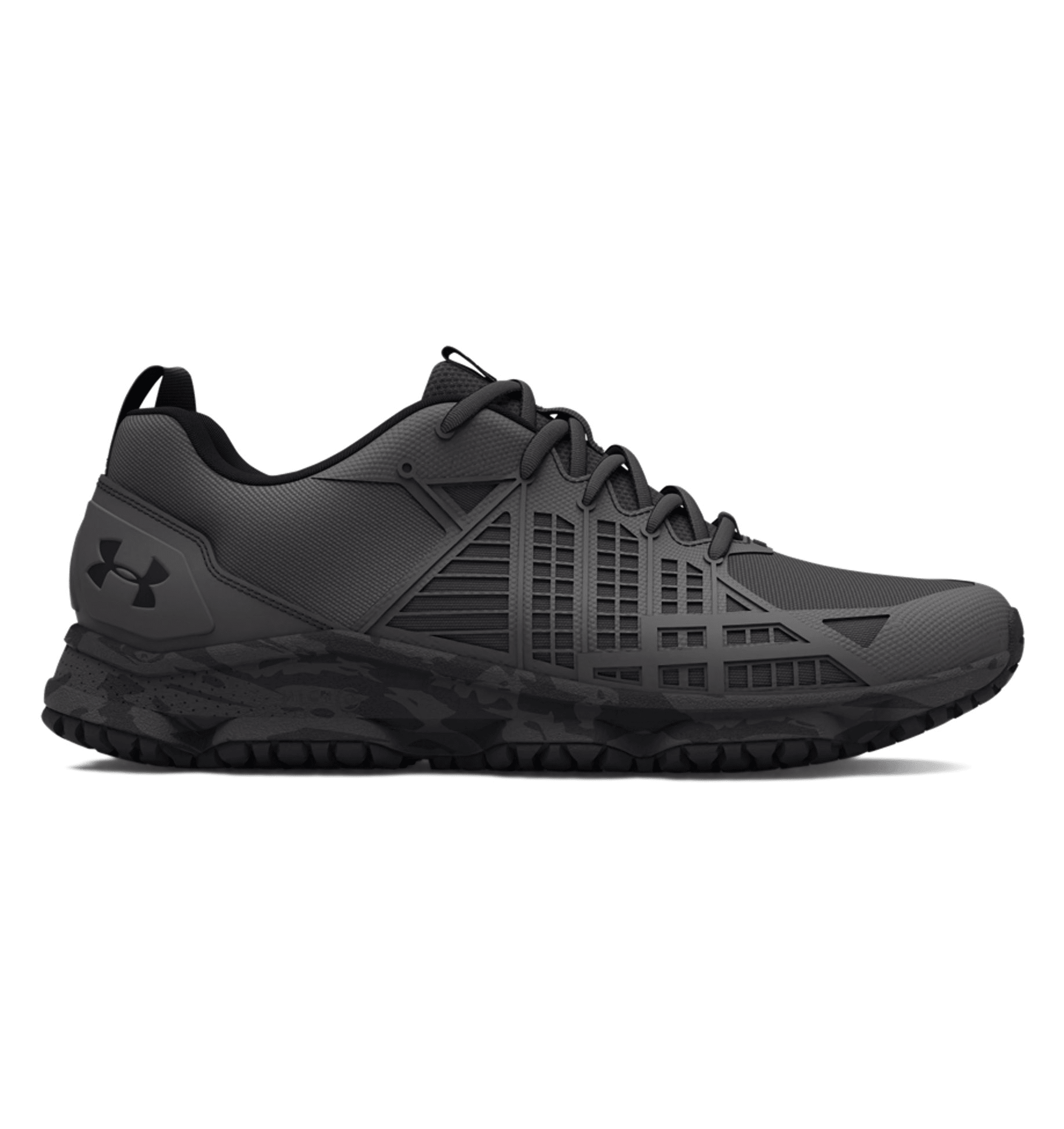 Under Armour UA Micro G Strikefast Tactical Shoes in black, designed for stability, traction, and comfort on tough trails.